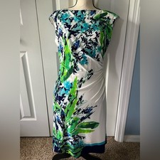 Lauren Ralph Lauren Floral Print Dress White w/ Blue and Green Size 10
