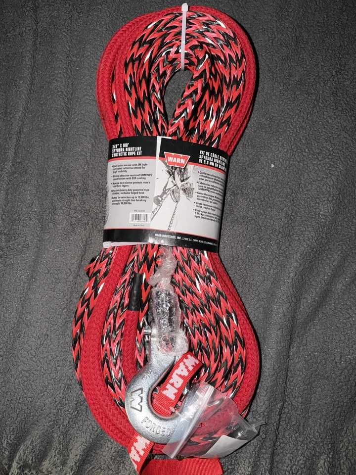 WARN 102558 3/8" x 100' Spydura Nightline Conjunto de cuerda sintética con gancho,,, cabrestante Foto 4 de 4