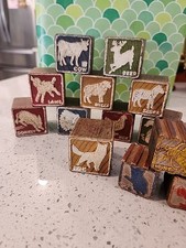 Vintage Lot Of 19 Wooden Blocks Interlocking Alphabet Animal Child Blocks