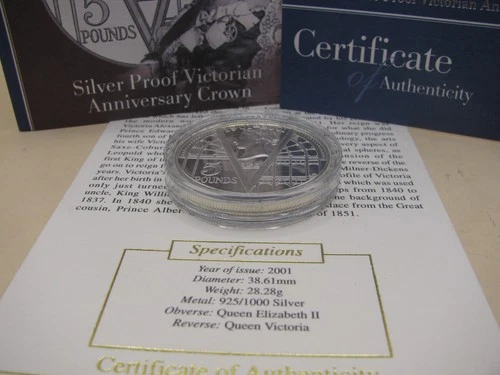 BULLION - 2001 Metric 1oz Capsuled Silver Proof Coin Crown Queen Victoria 100 Yr