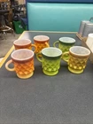 6 Anchor Hocking Fire King Coffee Cup Mug Kimberly Diamond Pattern Vintage