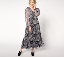 Me by Jennie Garth Women's Petite Dress PM Misty Woven Maxi Black A655287