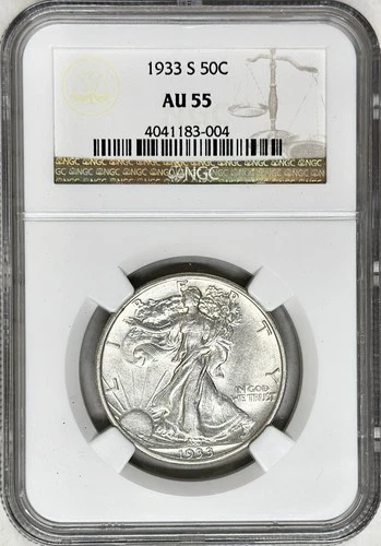 1933 S WALKING LIBERTY HALF DOLLAR NGC AU55