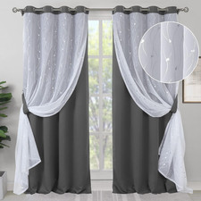 Dark Grey Blackout Curtains with Sheer Overlay 84 Inches Long  Double Layer Kids