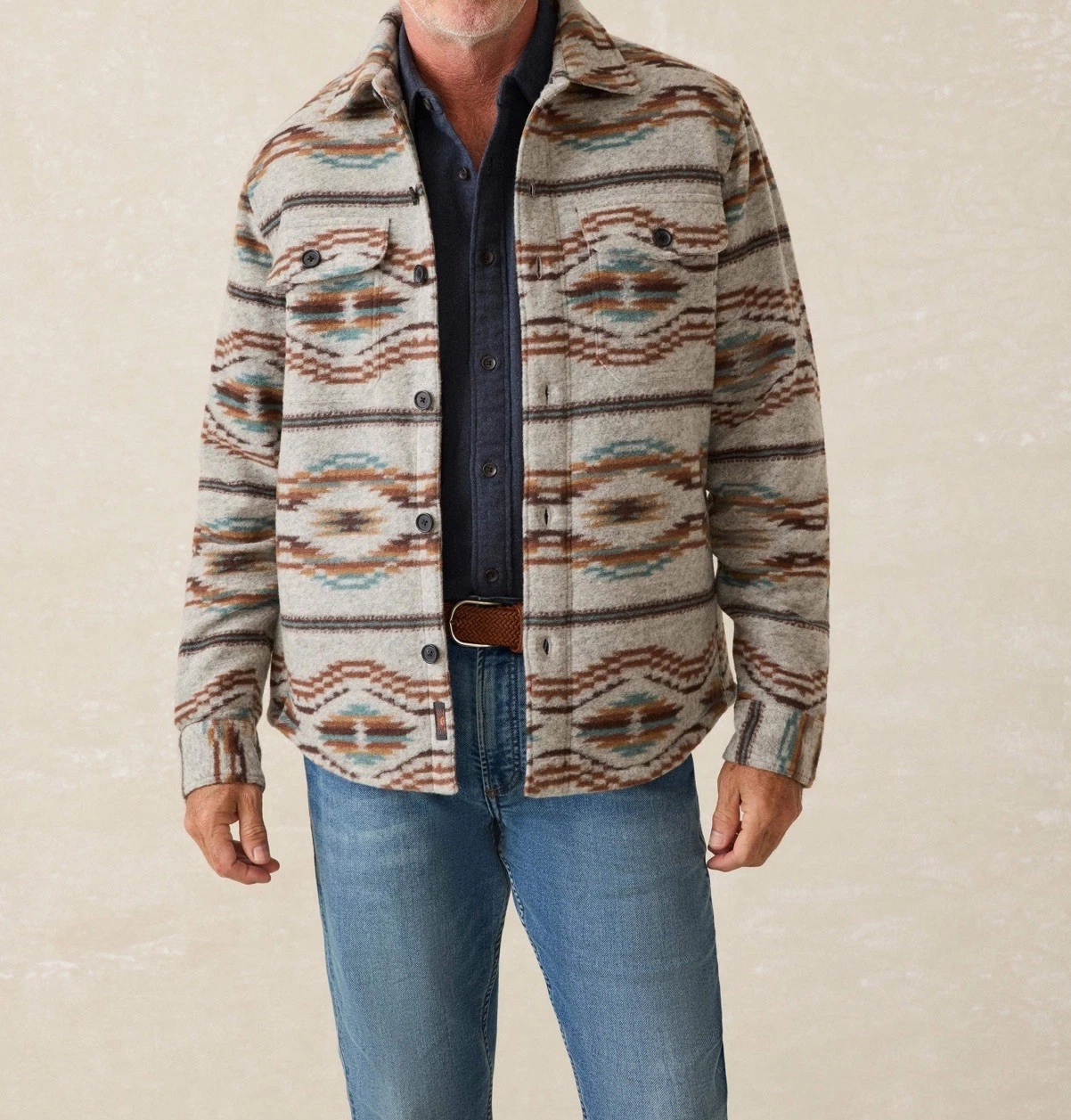 Faherty Thunder Voice Eagle Range Fleece Lined Shaket Jacket Grey 2XL NWT $328