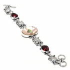 Abalone Shell, Garnet Gemstone Ethnic Handmade Jewelry Bracelet 7-8" DB-12