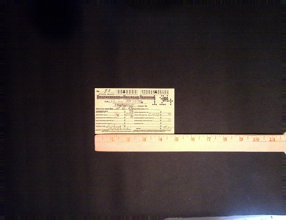 Brotherhood of Railroad Trainmen 1931 Baltimore Maryland Official Receipt - Image 3 of 3