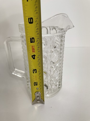 Vintage Federal Glass Windsor Button & Cane Clear 6" Pitcher Vase EUC - Picture 2 of 7