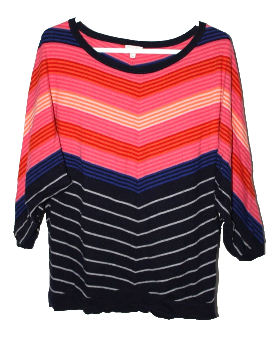 Talbots Pink Black Chevron Striped 3 4 Dolman Sleeve Pullover