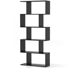 5 Tier S-shaped Geometric Bookcase Bookshelf Storage Rack w/Anti-Toppling Device