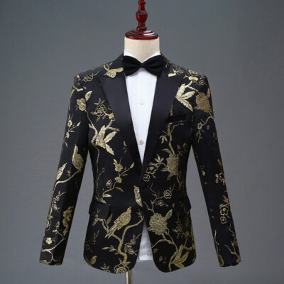 Men Embroidered Suit Peak Lapel Blazer Wedding Chinese Jacket Trousers Pants Top