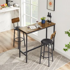 3pcs Bar Table Set Counter Height Dining Kitchen Pub Table Stools PU Soft Chair