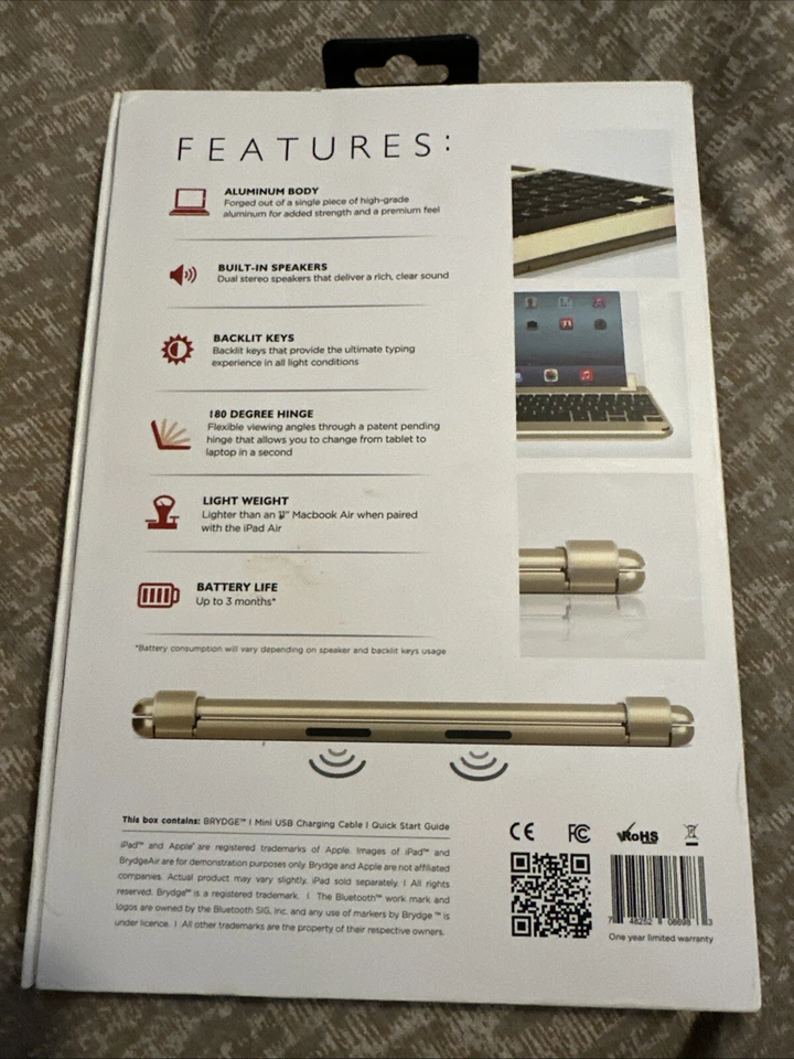 Brydge Air Aluminum GOLD Keyboard for iPad Air and iPad Air 2 - Image 4 of 4
