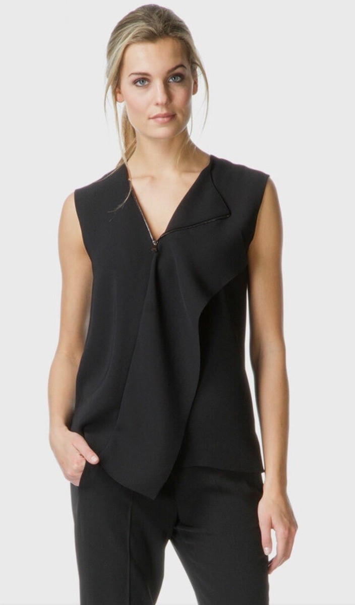 Vince Black Asymmetrical Zip Collar Blouse Top Silk Blend Size XS