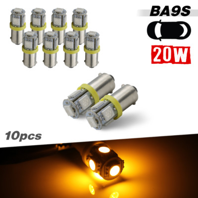 10x BA9S 5050 LED Amber Interior Light 53 51 57 Dome Map Bulbs 3886X