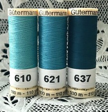 3 NEW different Aqua colors GUTERMANN 100 polyester thread 110 yard spools