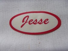 JESSE USED ALL SILK SCREEN SEW ON NAME PATCH TAGS OVAL RED ON WHITE
