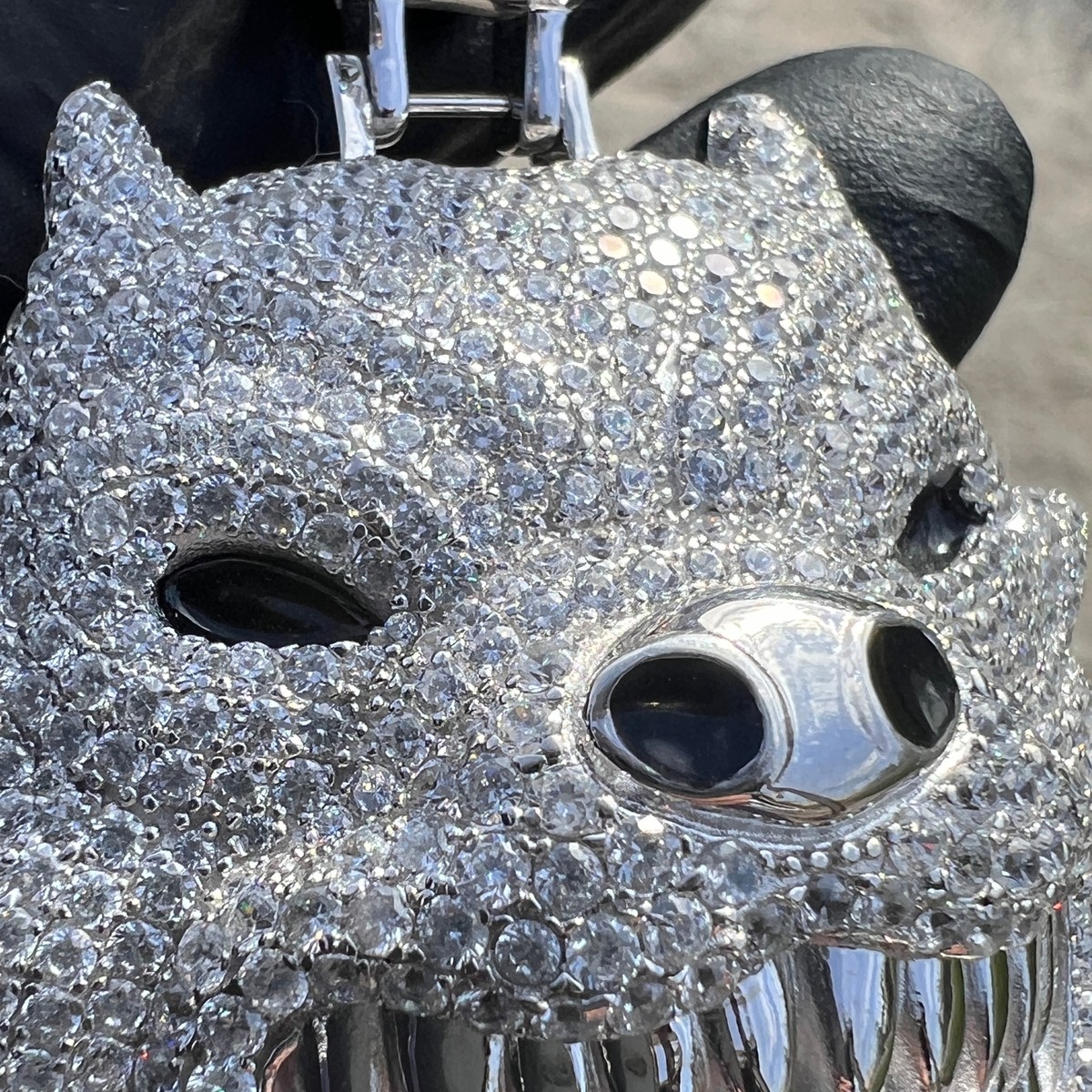 925 Sterling Silver Big Dog Pitbull CZ Iced Bling Out Huge Pit