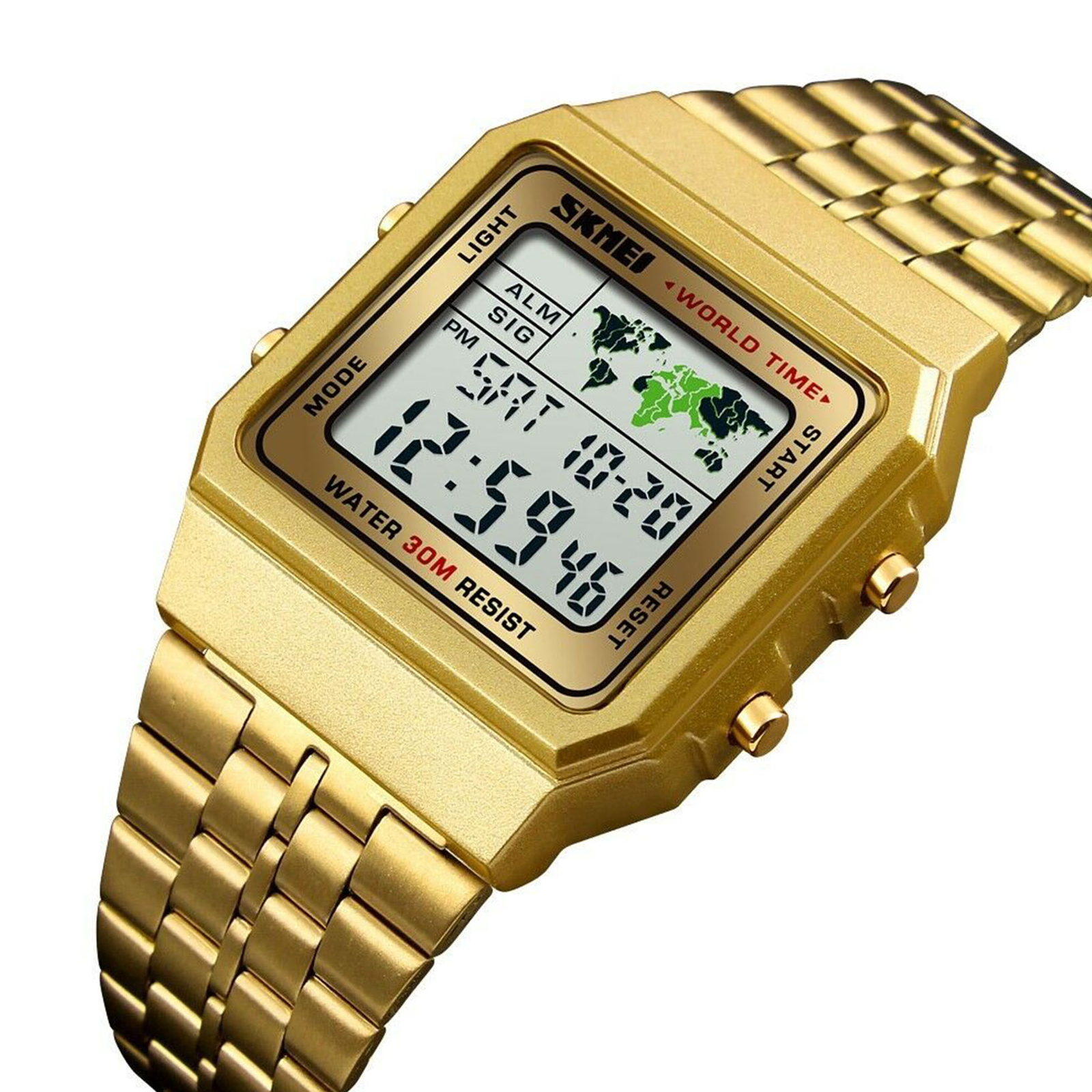 Mens Stainless Steel LED Digital Sport Quartz Waterproof Wrist Watch