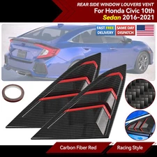 For 2016-2021 Honda Civic Side Air Vent Carbon fiber Red Window Louver Cover ABS