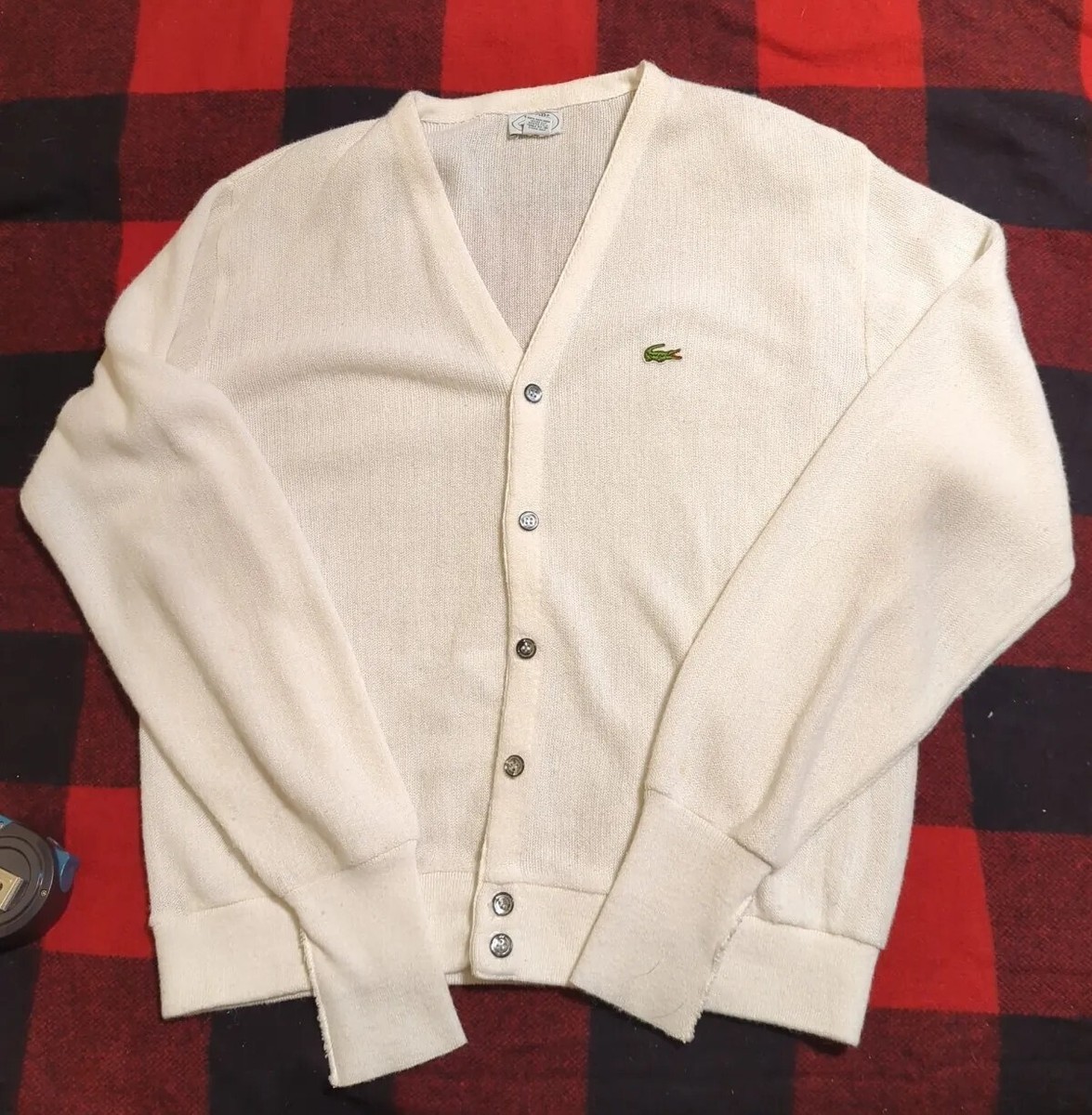 Vintage 80's Izod Lacoste Cardigan Sweater Mens L White Vintage 80's Izod Lacoste Cardigan Sweater Mens L White