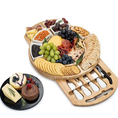 Bambus Käsebrett Set Holz Servierplatte Tablett Geschenk Wurstwaren Brett Set
