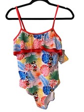 Wdw Disney Kids Swimsuit Red Minnie Mouse One Piece Ruffle Padded Stretch