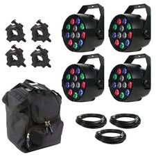  4 Eliminator Lighting Mini Par RGBW LED 12x 1 Watt LED Par Lights  Case Pa...