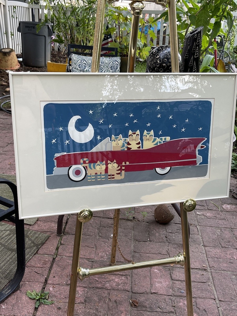 SUZI MCCORD KANSAS ARTIST LIMITED EDITION CAT SERIGRAPH MOON OVER
