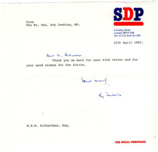 Roy Jenkins of Hillhead Signed Letter 1982 / Autographed European Commission