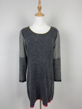 Eva & Claudi Gray Wool Back Buttons Round Neck Stretch Knit Sweater Dress Sz L