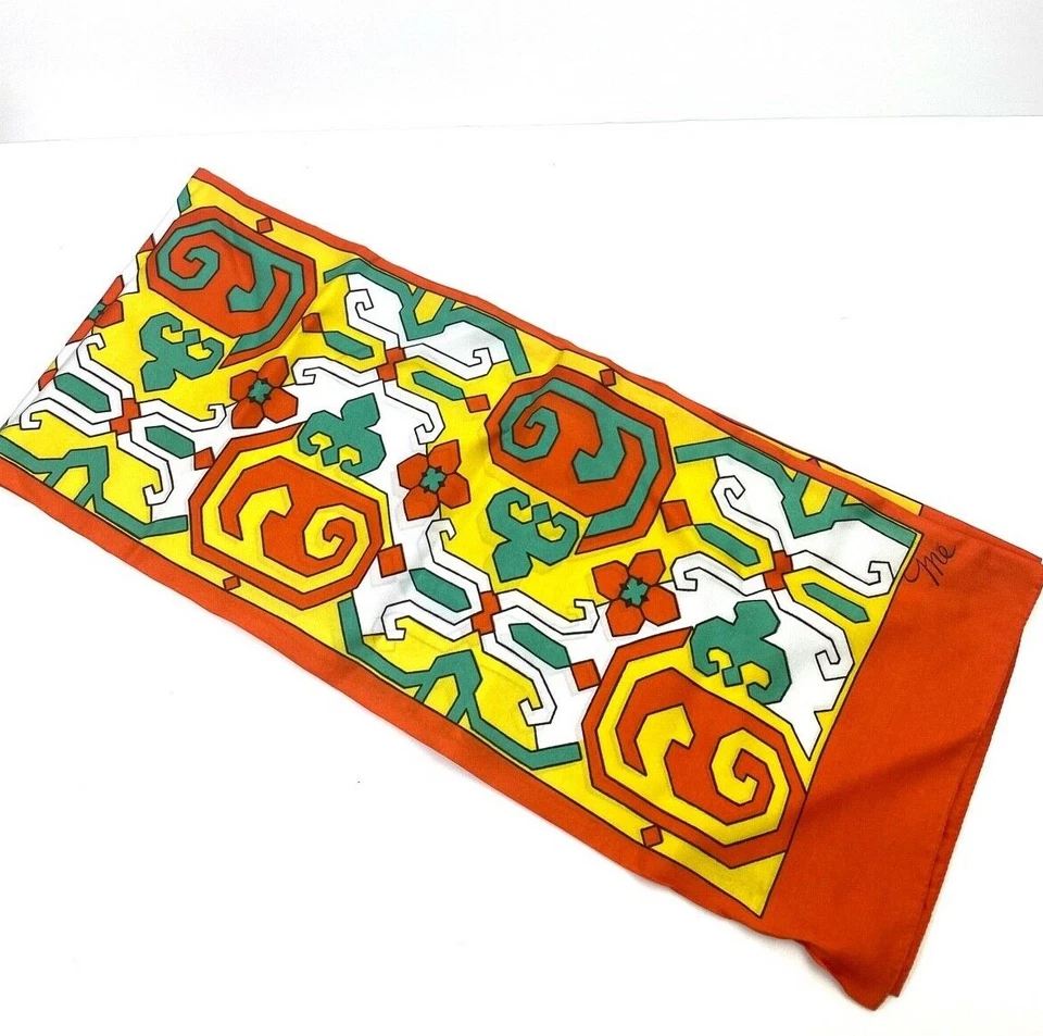 Bufanda Naranja Verde Amarillo Marca "Yo" Larga Moda Italiana Bufanda De Colección Años 70 Foto 4 de 4