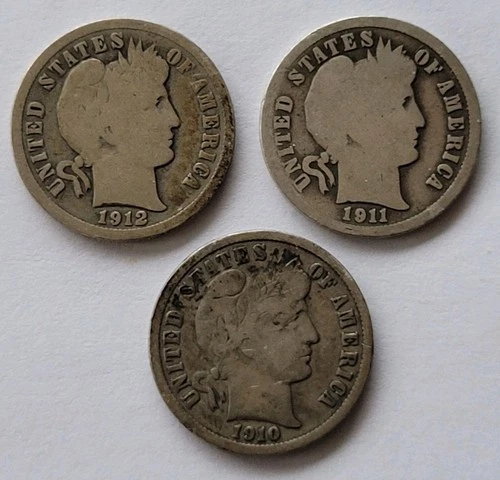 Lot Of Three (3) Barber Dimes 90% Silver