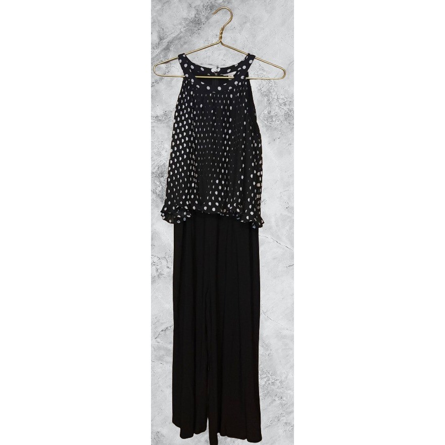 EST 1946 Polka Dot Pleated Overlay Wide Leg Jumpsuit Black White XL-image