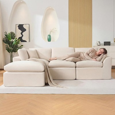 Modular Sectional Sofa 110'' 3-Seat Cloud Sofa Memory Foam Couch L-Shape Sofa