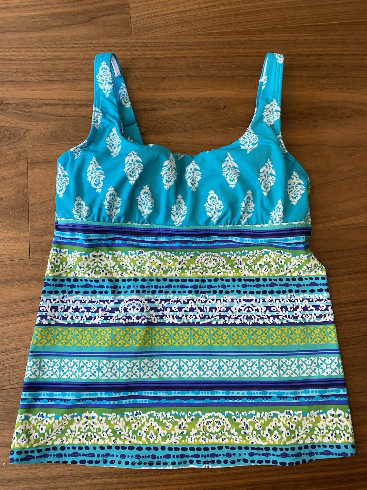 Lands End Womens Blue Striped Paisley Tankini Top Swim Bathing Suit Size 6