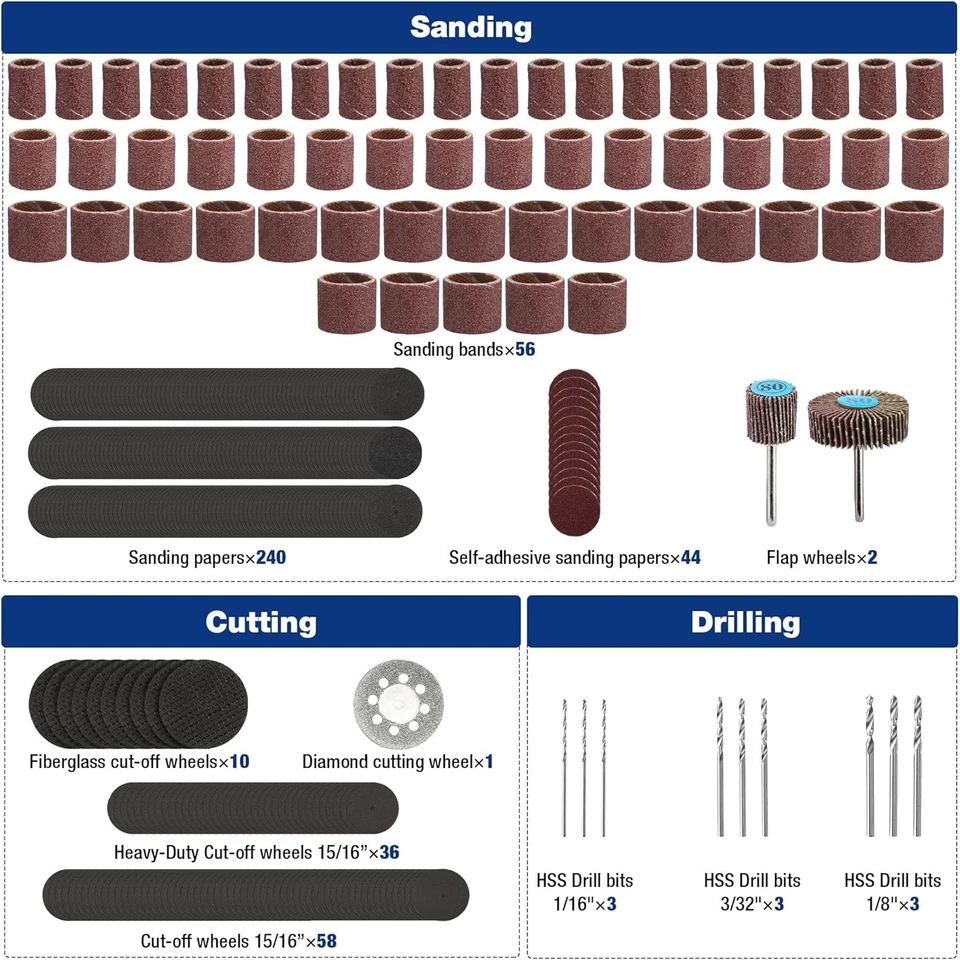WORKPRO 530 PIEZAS Dremel Herramienta Rotativa Accesorios Kit Rectificado Lijado Pulido Set Foto 3 de 4