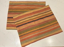 SET of 2 Pottery Barn Yellow Orange Linen Stripe Standard Pillow SHAMS 20x 26"