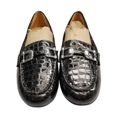 Easy Spirit Megan Loafers Womens Size 8M Black Croc Leather Arch Support Slip On