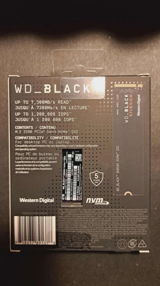 Western Digital WD Black SN850X 4TB - Gen 4 7300 MB/s M.2 2280 PCIe NVMe SSD - Image 2 of 3