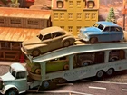 VINTAGE DINKY TOYS BEDFORD CAR TRANSPORTER WITH 4 ORIGINAL DINKY CARS
