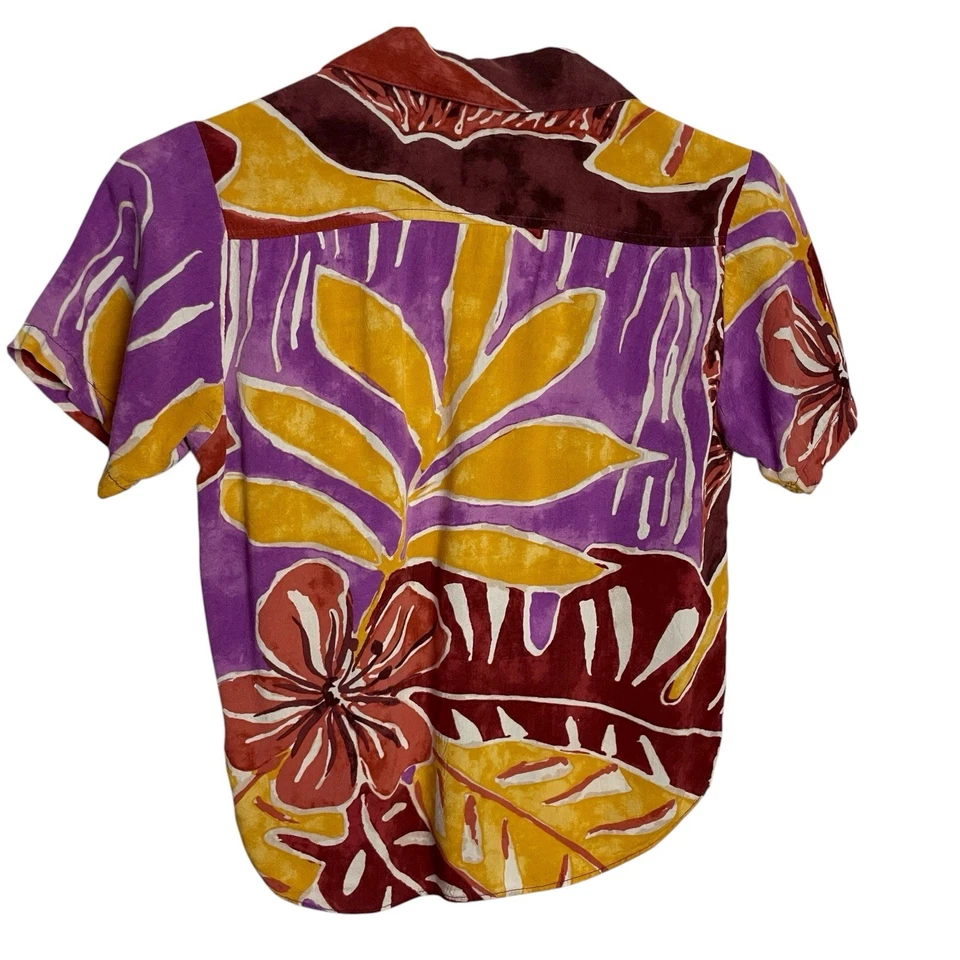 Jams World Lil' People Hawaiian Camp Shirt Bous S  Purple Gold Maroon Button Up - Image 2 of 4