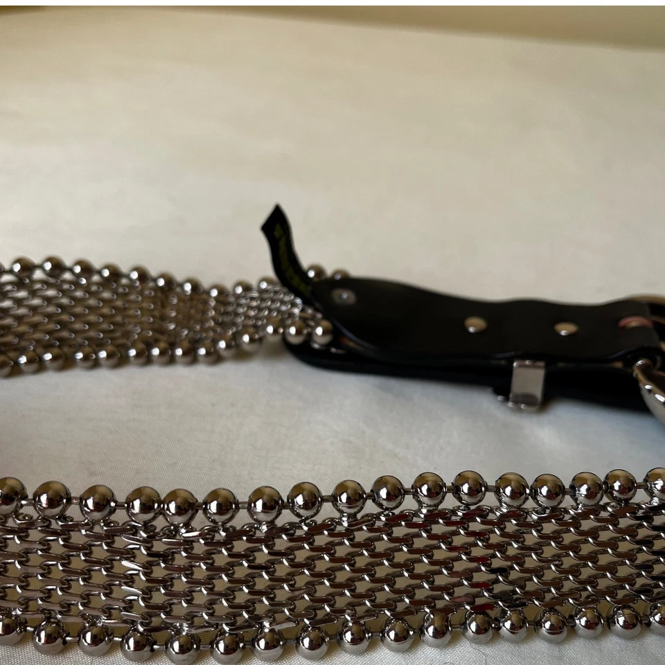 Cinturón de malla y cuero vintage Nanni Italia con hebilla Paris Osmeco 95/38 Foto 3 de 4