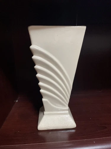 Vintage McCoy USA Pottery Art Deco Square Footed Vase 9.25”