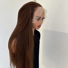 Medium brown Long Straight Lace Frontal Wig Heat Resistant Synthetic Hair Women