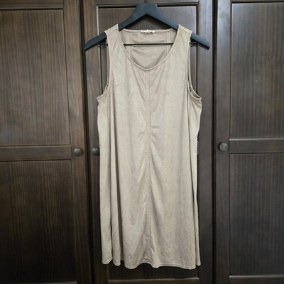 Hem & Thread Faux Suede Sheath Dress Pleated Festival Hippie 70s Y2K Tan Large