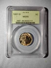 1937 D Buffalo Nickel MS65 PCGS OGH Rotated Die!