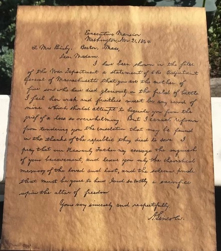 Abraham Lincoln  Mrs. Bixby Civil War Letter 5 Dead Soldiers 8x10 High Quality