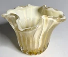 Vintage TAGGED MURANO GLASS Aventurine Organic SHELL BOWL Ruffled Edge ART ITALY