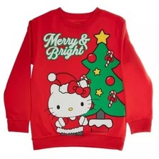 Embroidered Hello Kitty Merry Bright Christmas Tree Red Sweatshirt Medium